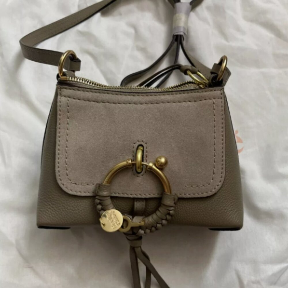 See By Chloe Joan Leather Mini Shoulder Hobo Bag in Matty Grey MSRP$460